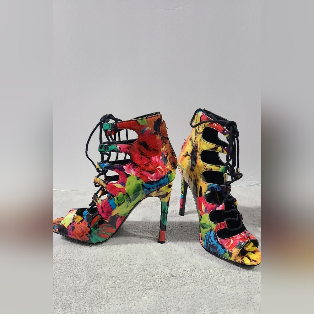 STEVE MADDEN LACE-UP MULTICOLOR OPEN TOEHIGH HEELS
